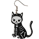 Wood Skeleton Kitty Earrings