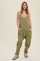 Ribbed Knit Jumpsuit w/ Pockets - Olive