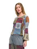 Top Patchwork Hippie Art Hand Printed Bell Sleeves