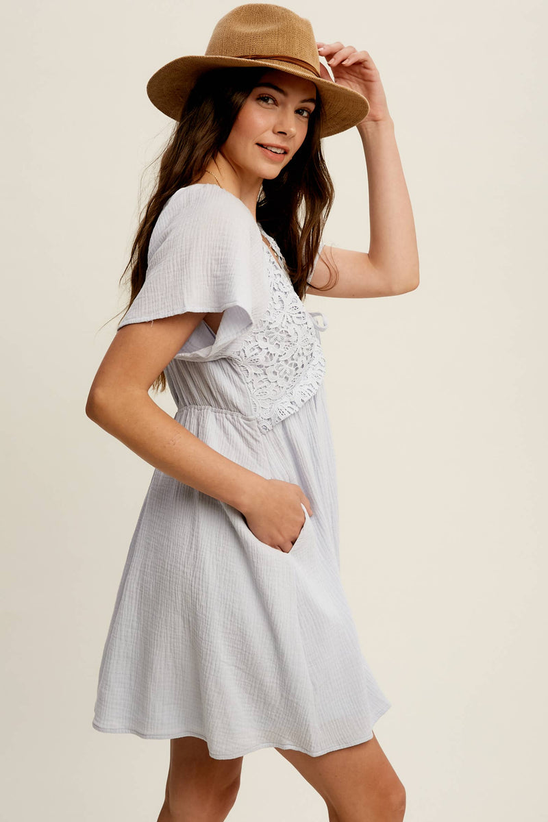 Lace Trim Babydoll Mini Dress