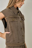 Washed Braided Denim Vest
