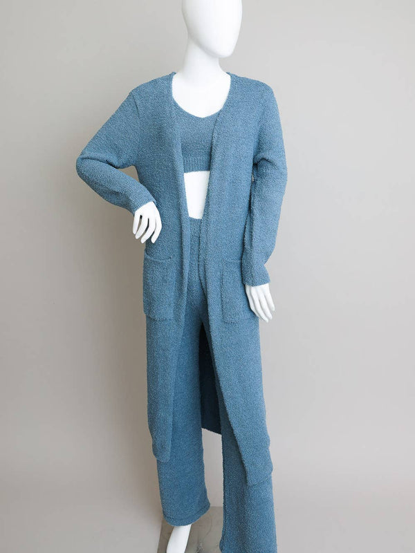 Boucle Cozy Longline Cardigan w/ Pockets - Blue