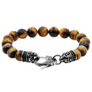 Men's Genuine Tiger Eye Stainless Steel Beaded Bracelet