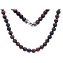 Men's Genuine 8mm Red Tiger Eye Stainless Steel Beaded Necklace
