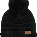 Chunk Pom Pom Cable Knit Ribbed Beanie