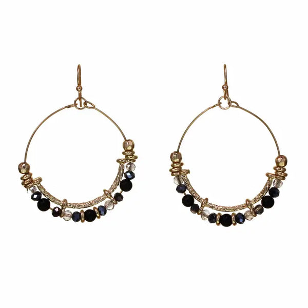 Wire Hoop Earring with Crystal, Semi-Precious and Metal Beads