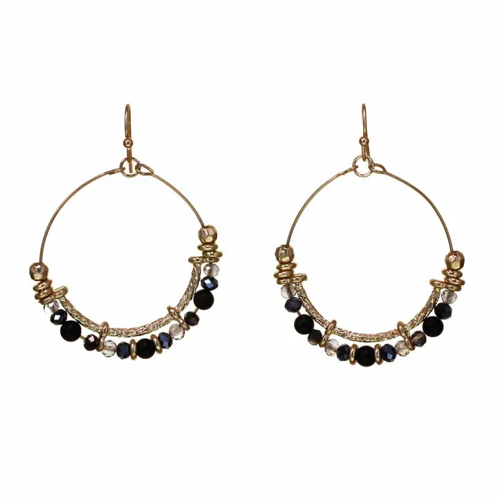 Wire Hoop Earring with Crystal, Semi-Precious and Metal Beads