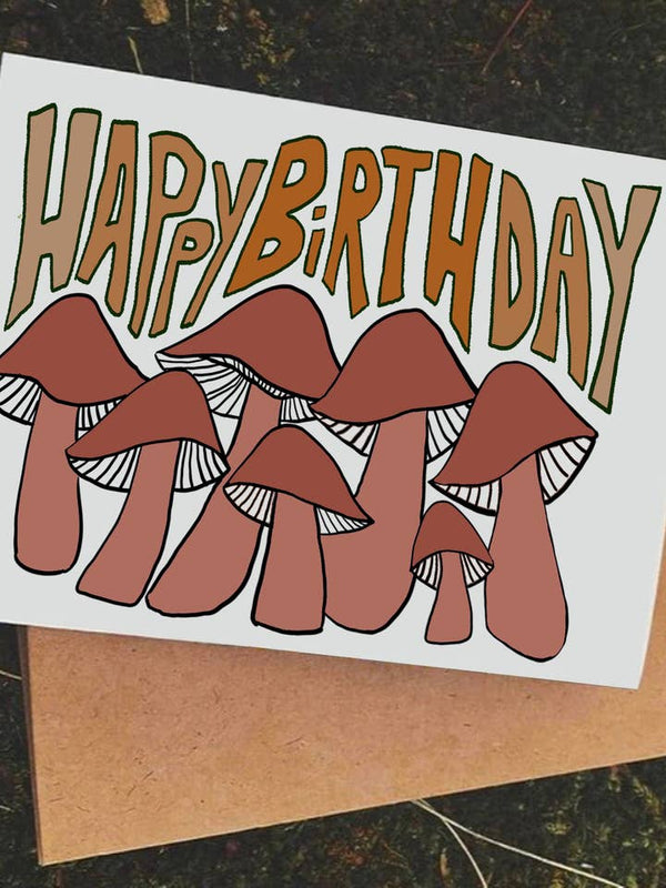 Birthday Card Mushroom Fungi Card Groovy Orange