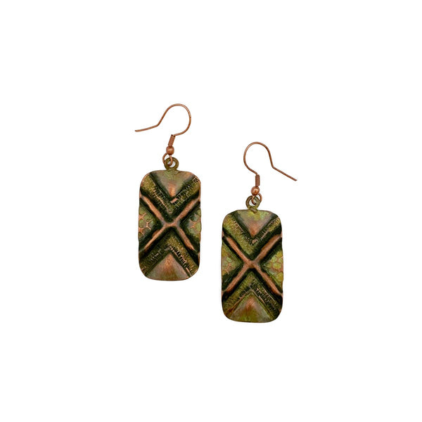 Copper Patina Earrings - Green Gold X