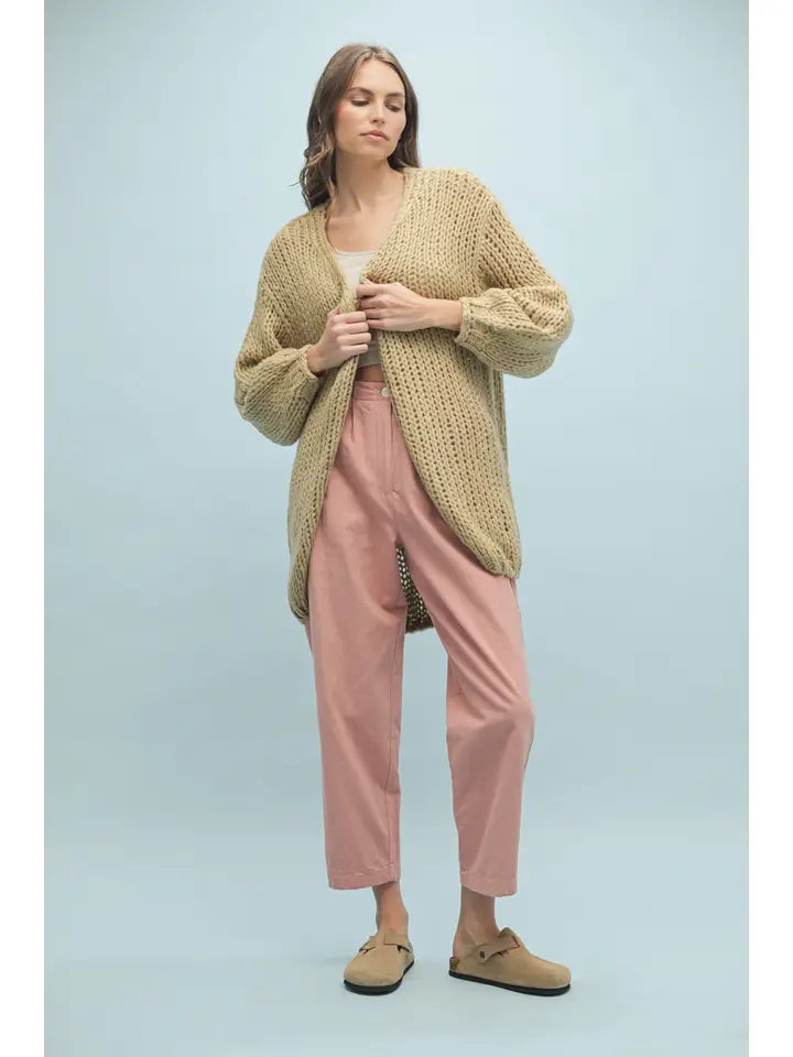 Open-Knit Chunky Sweater Cardigan