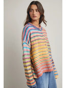 Rainbow Button-Up Knit Sweater Cardigan