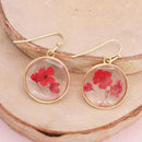 Cottage Dark Pink Dried Flower Round Earrings