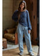 Sweater Knit Crochet Round Neck Long Sleeve Top