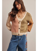 Color Block Knit Cardigan- Olive Multi
