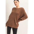 Chenille Boat Neck Dolman Sleeve Sweater- Brown