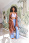 Open Work Frayed Border Bohemian Ruana - Brown