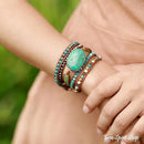 Natural Turquoise Jasper Punk Wrap Beaded Bracelet