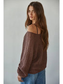 Sweater Knit Crochet Round Neck Long Sleeve Top