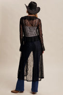 Sheer Lace Ruffle Duster- Black