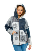 Zip-Up Hoodie Patchwork Celestial Hand Painted