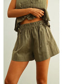 Elastic Band Waist with Tied On the Side Shorts- Olive
