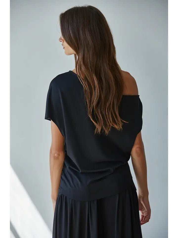 Knit Polyester Spandex One Shoulder Sleeveless Top