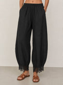 Woven Barrel Pants W/ Lace Detail