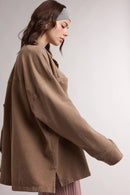 Denim Button-Up Shacket- Mocha