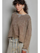Vintage Washed Waffle Knit Oversized Long Sleeve Top