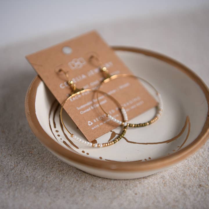 White & Gold Seed Bead Hoop Earring