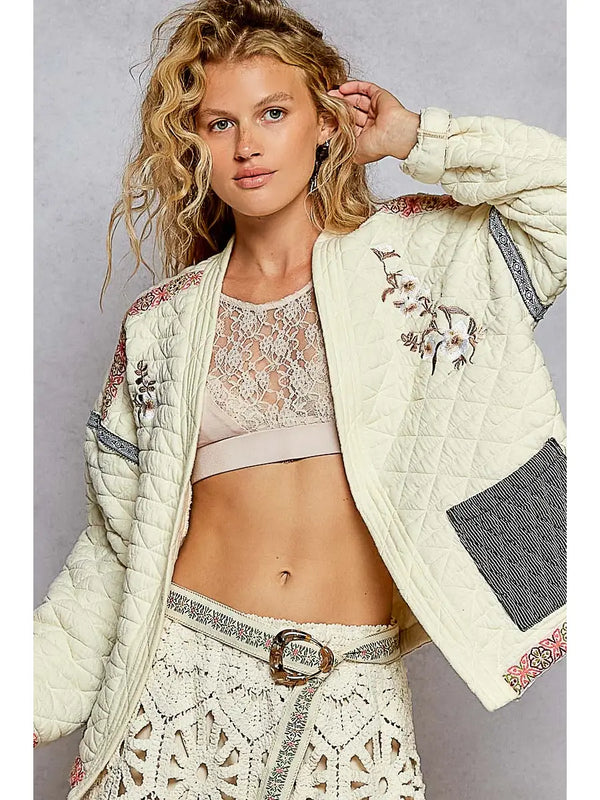 Embroidery Quilted Knit Jacket