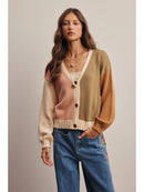 Color Block Knit Cardigan- Olive Multi