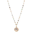 Multi-Color Crystal Chain Necklace with Freshwater Coin Pearl Pendant