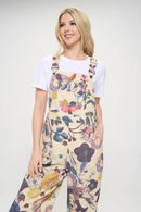 Beige Floral & Bird Print Overall