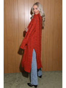 Open Knit Long Cardigan Sweater - Rust