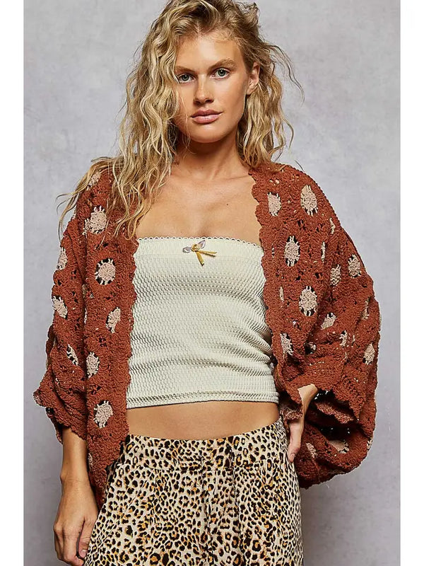 Contrast Crochet Cardigan Top