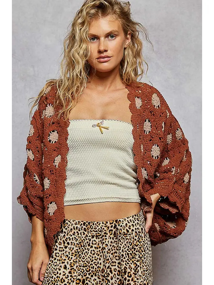 Contrast Crochet Cardigan Top
