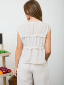 Front Tie Ruffle V Neck Sleeveless Top