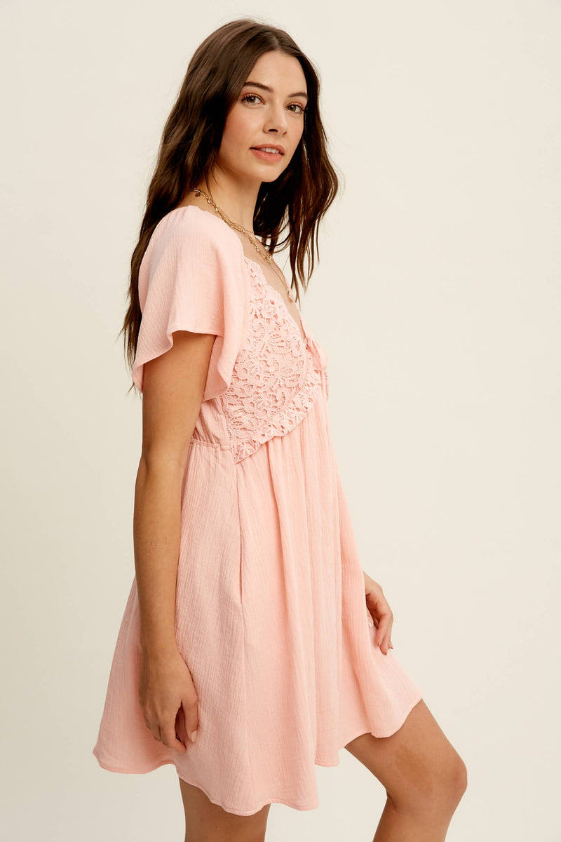 Lace Trim Babydoll Mini Dress