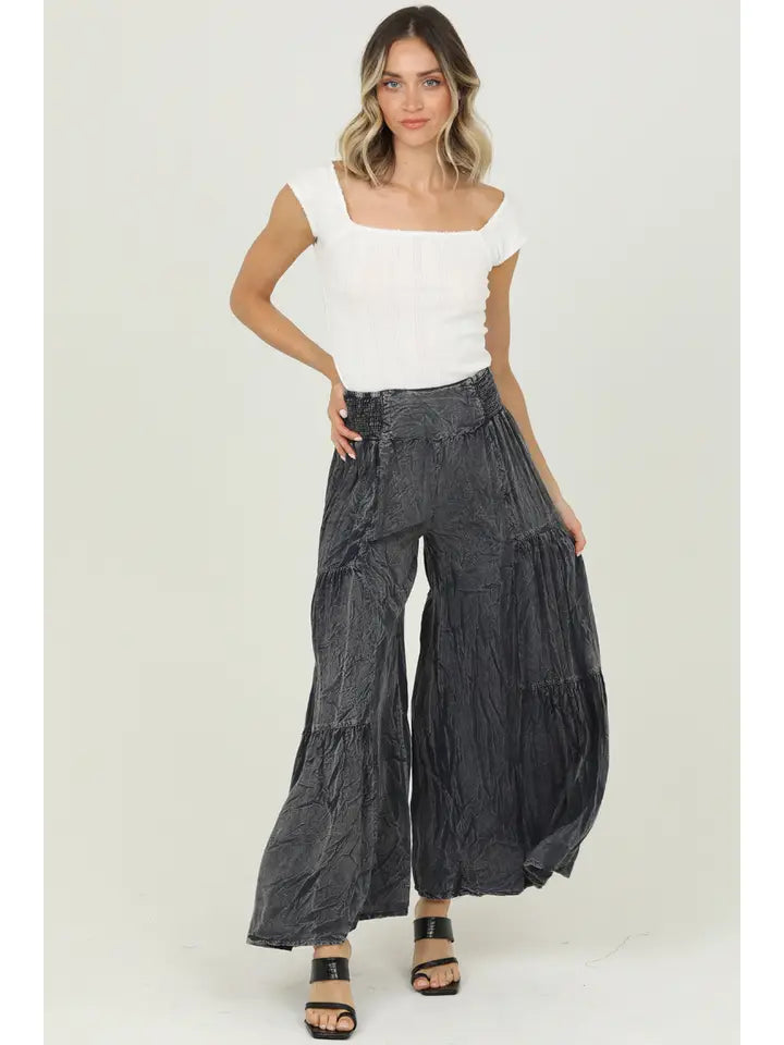 Smocked Waist Tiered Wide Leg Pant