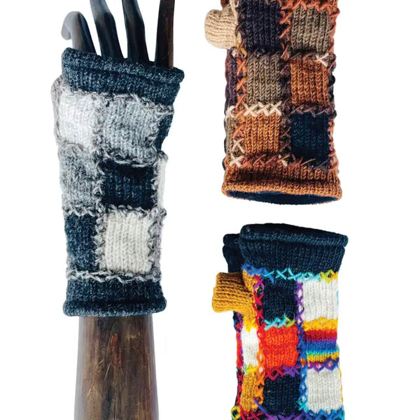 Fingerless Gloves Colorblock Handstitched