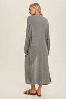 Maxi Lightweight Sweater Cardigan with Side Slits - Grey