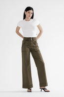 High Waisted Double Waistband Wide Leg Pants