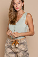 V-Neck Sleevleess Henly Top- Desert Sage