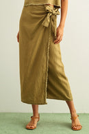 Raw Hem Wrap Skirt
