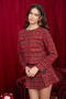 Plaid Pocket Detail Round Neck Button Down Jacket- Burgundy