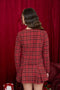 Plaid Pocket Detail Round Neck Button Down Jacket- Burgundy