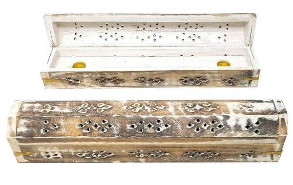 White Washed Wood Incense Box Burner