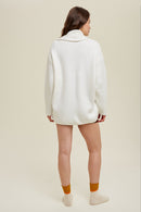 Oversized Shawl Collar Cardigan With Pockets- Ivory