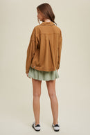 Washed Denim Jacket With Pleated Back- Camel